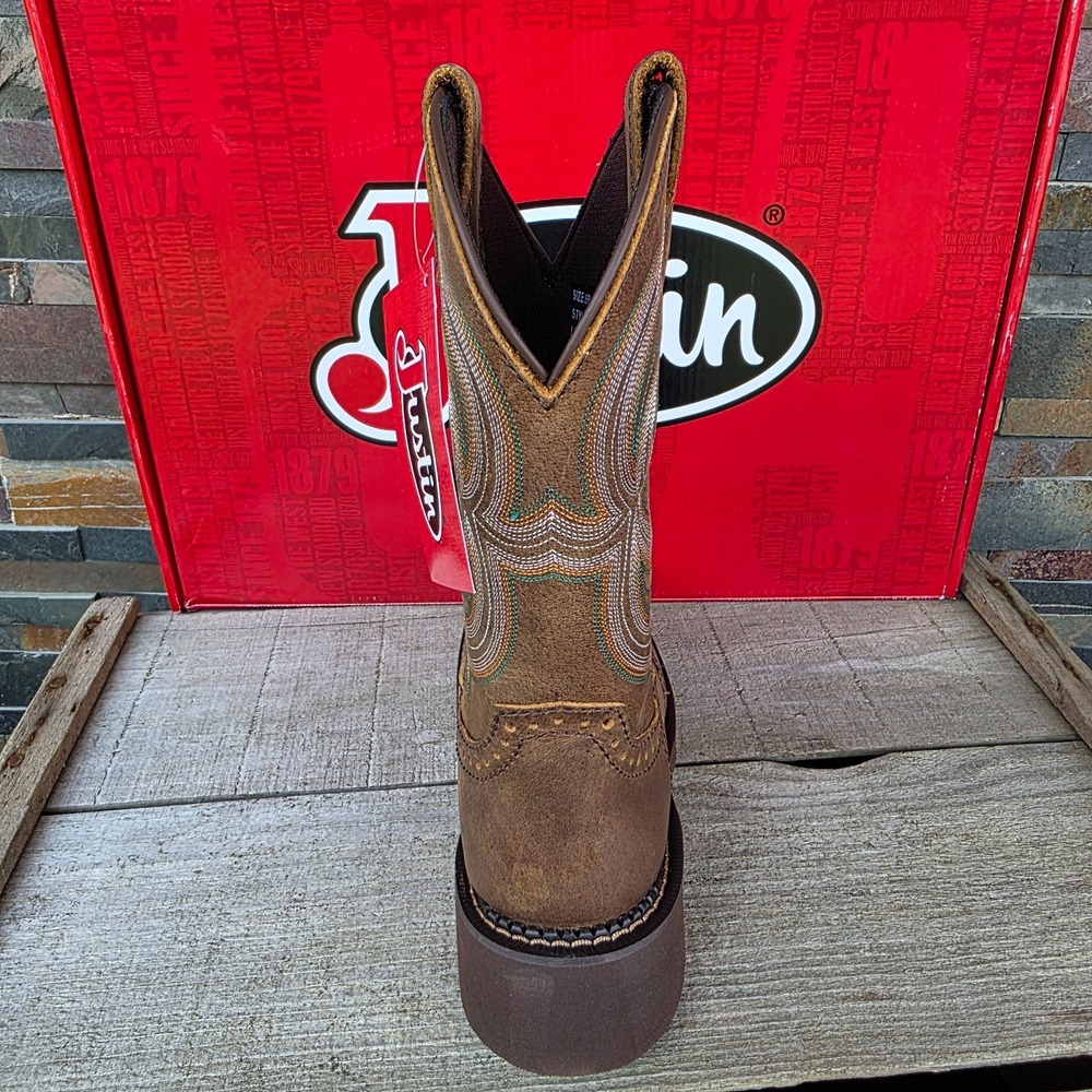 Justin Boots INJI Brown Water Buffalo Wide Square Toe Boots Size 6B GY9984 NEW - Picture 14 of 16